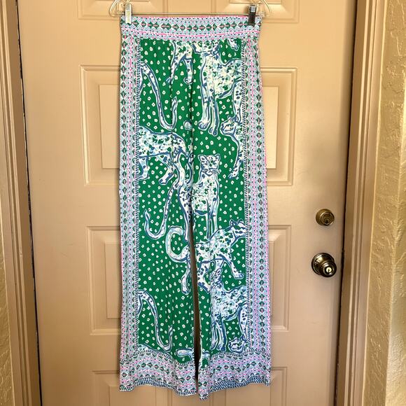 Lilly Pulitzer Coastal Emerald Isle On The Prowl Bal Harbor Palazzo Pants  XS - Picture 2 of 15